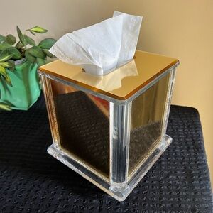 Vintage elegant mid century mirrored lucite tissue box holder thick heavy 7"
